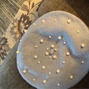 Light blue Beret with Pearl Accents
